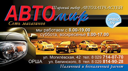 Визитка Магазины автозапчастей «АвтоМир»