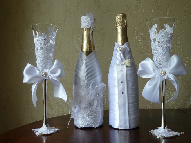 Как украсить свадебные шампанское пошаговое фото