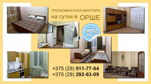Визитка: Уютная 3-комнатная квартира на сутки недорого в Орше
